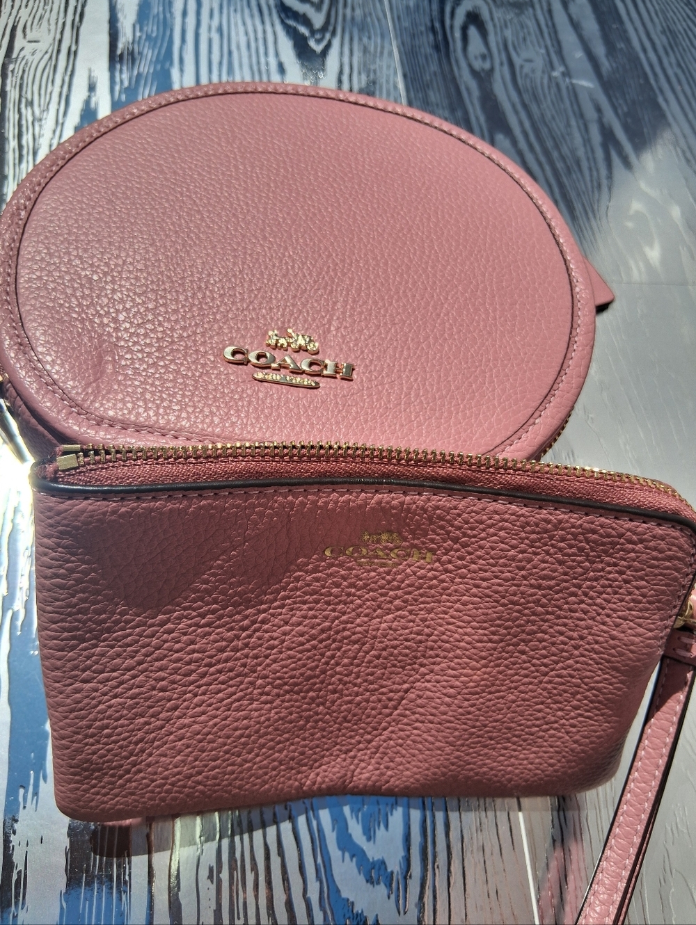 Coach Dusty Rose Pebbled Leather Crossbody with Wristlet Set